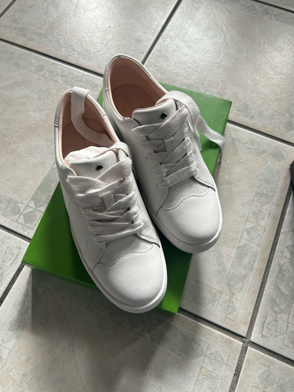 kate spade White Leather Sneakers with Blush Interior